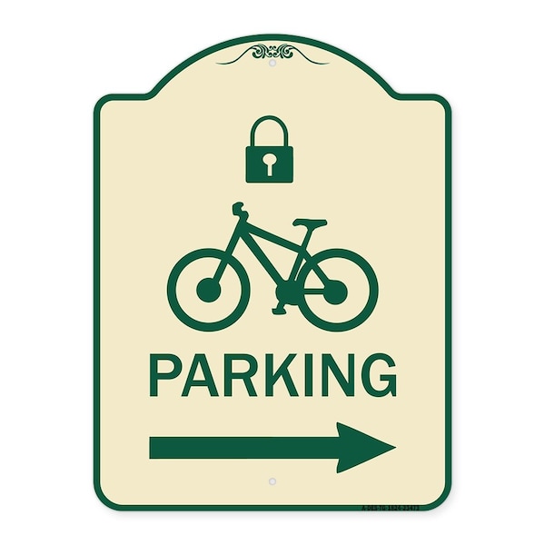 Signmission Parking W/ Lock Cycle & Right Arrow Heavy-Gauge Aluminum Sign, 24" x 18", TG-1824-23473 A-DES-TG-1824-23473 - main